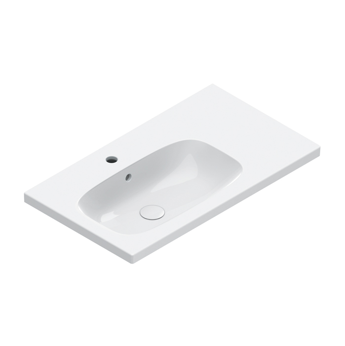 Раковины Раковина 80x46 чаша слева, с 1 отверстием под смеситель, покрытие Cataglaze+, цвет белый глянцевый 