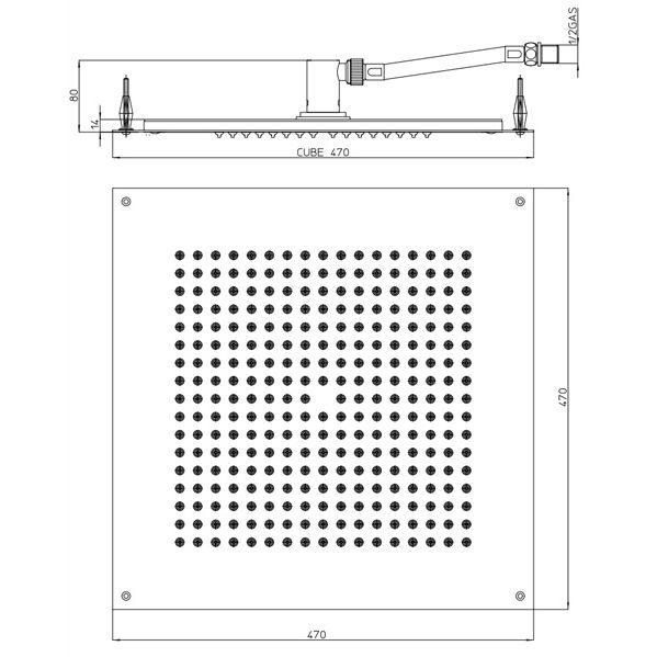 Душевая программа Потолочный душ 470x470 мм, для установки в подвесной потолок 