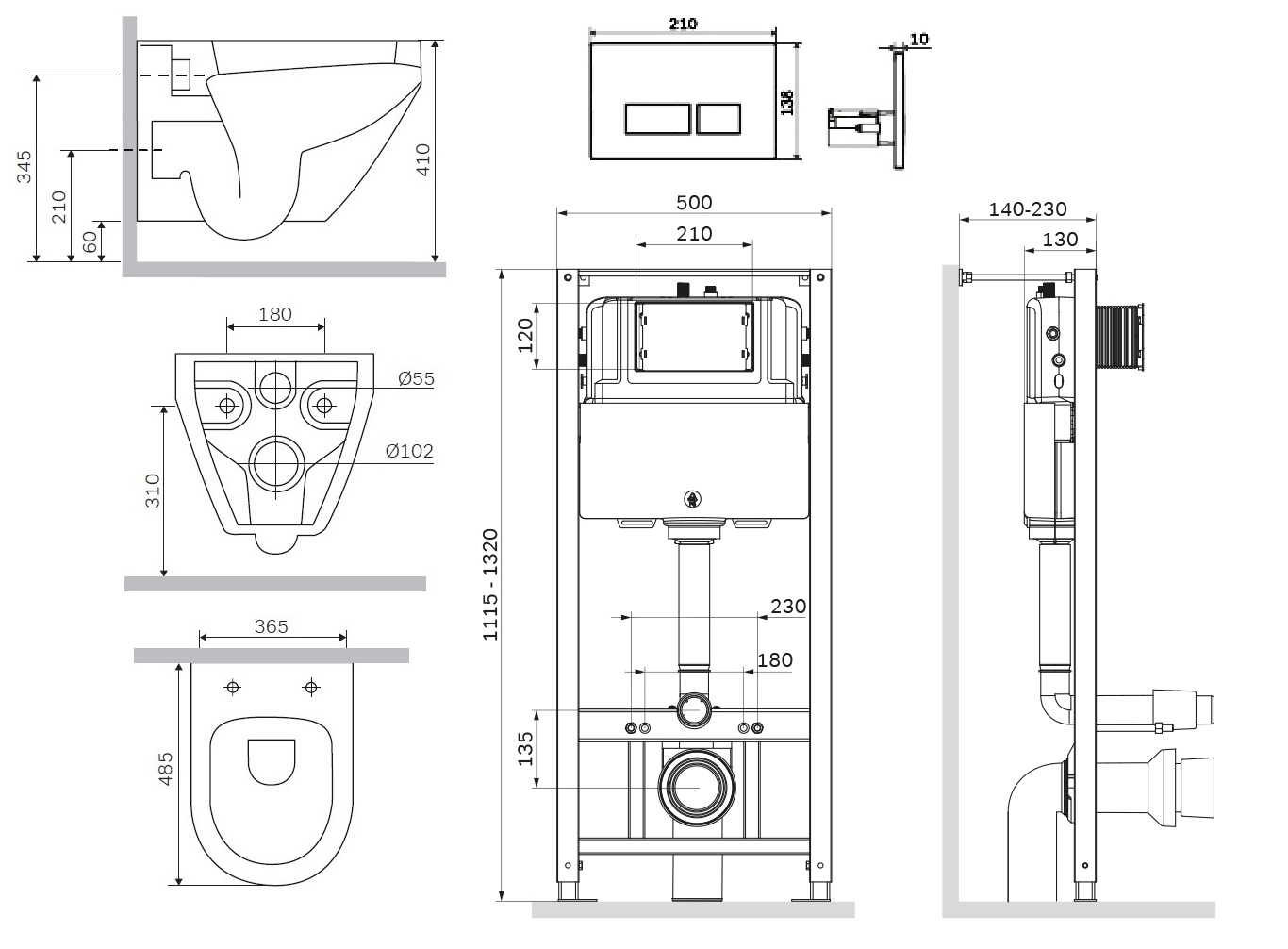 Унитазы Инсталляция с клавишей Pro S белый с подвесным унитазом Spirit V2.0 FlashClean с сидением микролифт 