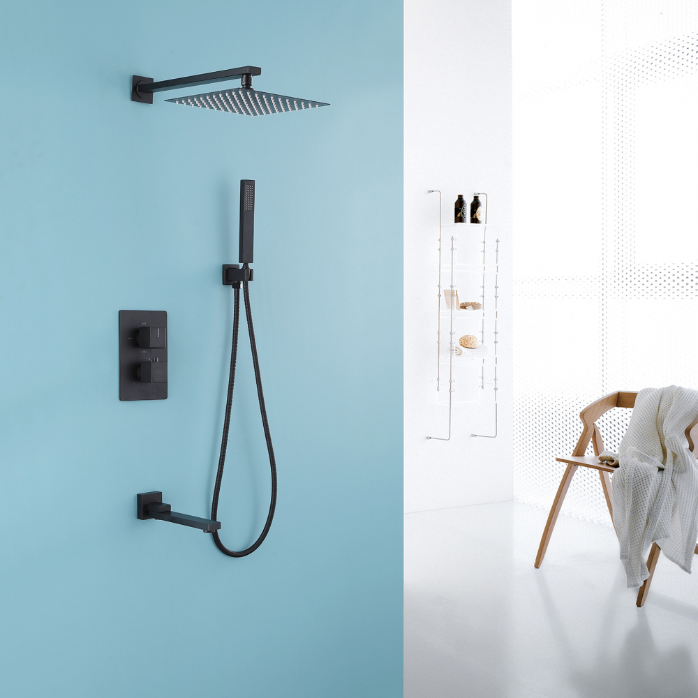 Душевая программа Душевая система скрытого монтажа с изливом, термостат, черная матовая 