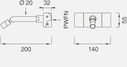 Смесители Настенный двухрычажный смеситель с настраиваемым краном. Длина 200 мм 