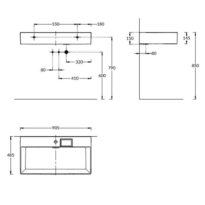 Раковины Раковина мебельная/подвесная с одним отверстием 90x48,14,5 см, с 1 отверстием под смеситель, с переливом, белая глянцевая 