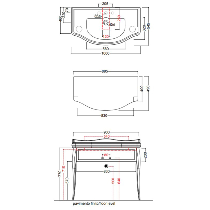 Раковины Раковина 100*54,5 см с 3 отверстиями под смеситель, цвет белый 