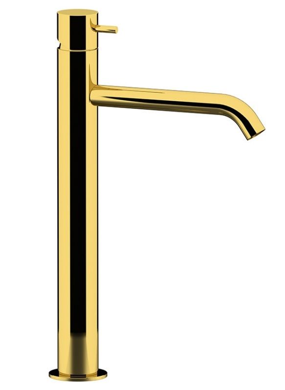 Высокий однорычажный смеситель для раковины (излив 16,5 см), с донным клапаном click-clack, цвет золото