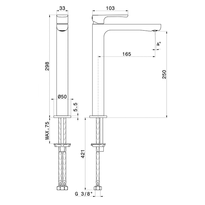 Смесители Смеситель для раковины однорычажный высокий без донного клапана, цвет хром 