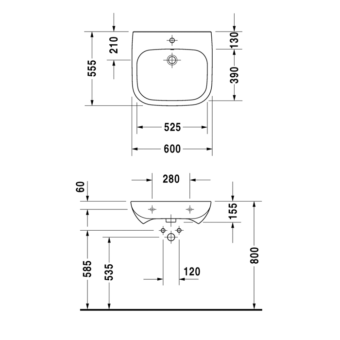 Раковины Раковина с переливом, с 1 отверстием под смеситель, 600x550 мм, цвет белый 