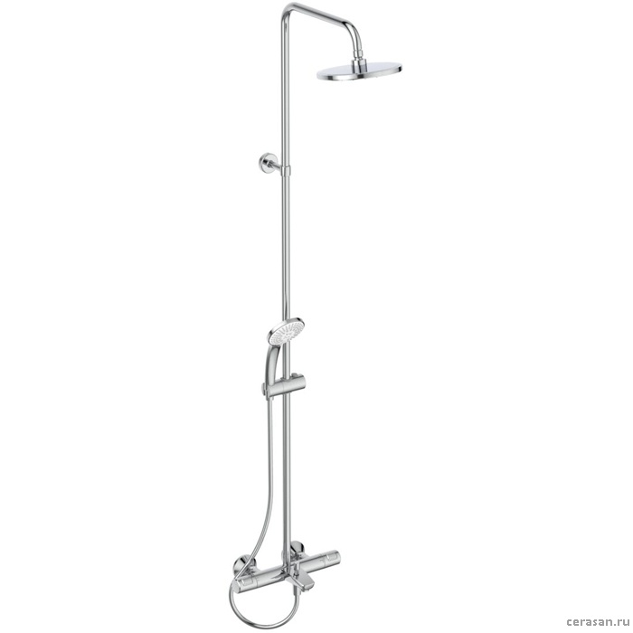 Душевая система с изливом и термостатом и ручным душем, корпус Coolbody, руч. душ: 3 режима, верх. душ: 200 мм, цвет хро