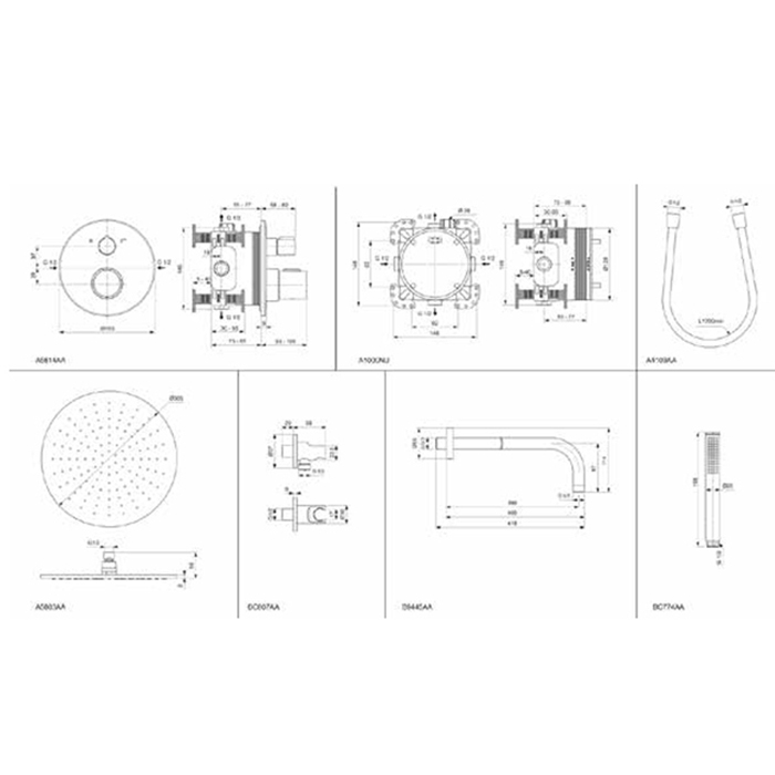Душевая программа Душ комплект: встроенный термостат, наружная часть с переключателем,  ручной душ, верхний душ 300 мм, цвет хром 