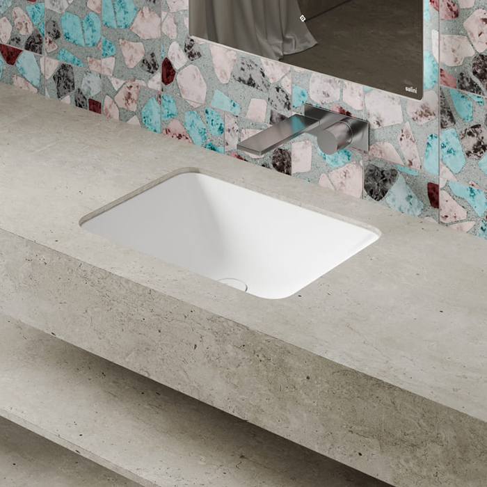 Раковины Раковина врезная снизу 550х400х134 мм, без отверстий под смеситель, без перелива, материал S-Sense, глянцевый белый 