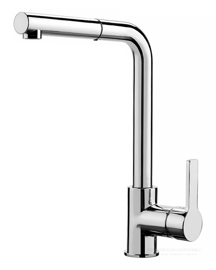 Смеситель для кухни Kitchen на 1 отв, с поворотным изливом, выдвижным душем, вылет 217,5мм, шланги 370 мм, цвет хром (аналог F7029NCR)