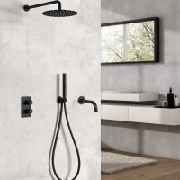 Душевая программа Душевая система с функцией наполнения ванны - комплект с термостатом, чёрный матовый 