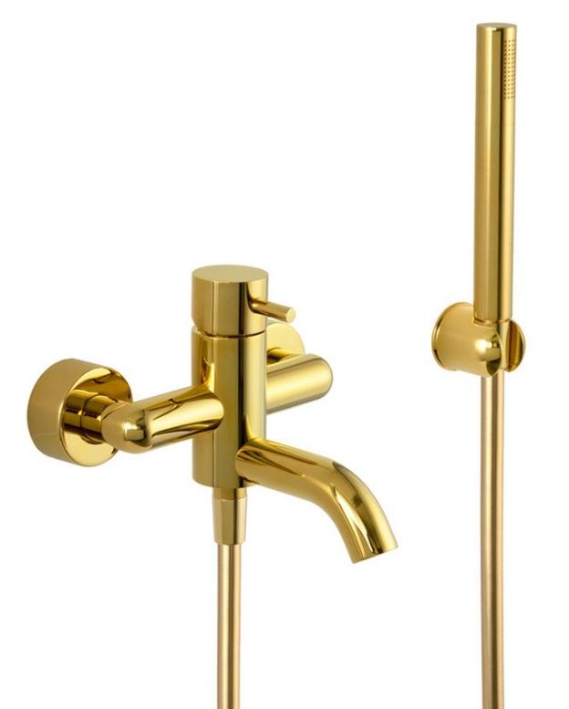 Однорычажный смеситель для ванны c набором для душа, цвет золото