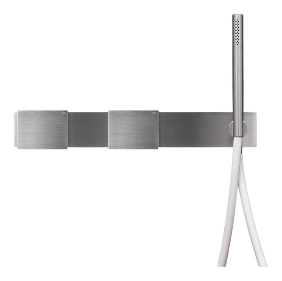 Смесители Смеситель для душа Regolo, настенный, 2 прогрессивных смесителя, ручной душ Ø 18 мм, шланг в цвете White, внешняя часть, сталь, цвет сатинированная сталь 