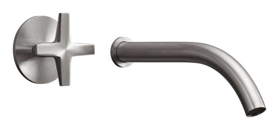 Смесители Cмеситель для раковины Cross, настенный, прогрессивный, на 2 отверстия, внешняя часть, цвет сатинированная сталь 