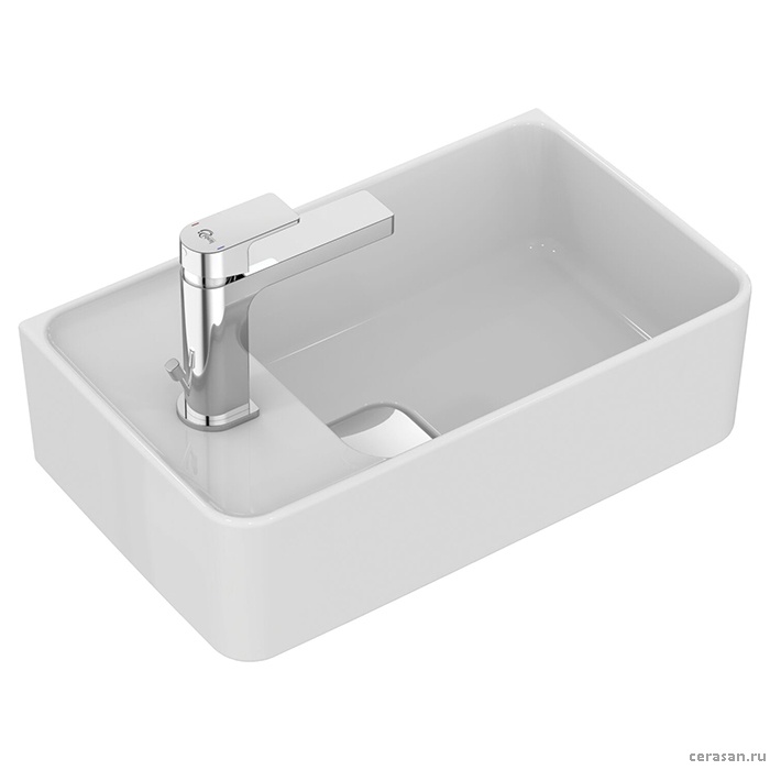 Раковина 500х350 мм, подвесная, с отверстием под смеситель слева , с крепежом и керам крышкой, цвет белый глянец