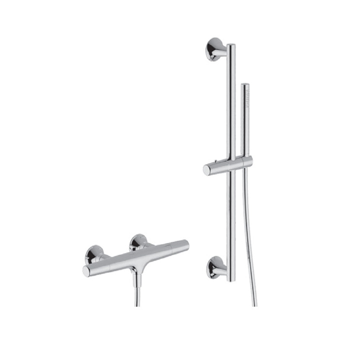 Смесители Комплект для душа: термостат+ душевой гарнитур штанга L=664мм, шланг и ручной душ 1 режим, цвет хром 