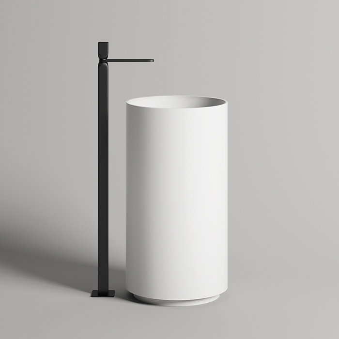 Раковина напольная 450х450х850/900, слив в стену, без перелива, сифон, донный клапан Up&Down материал S-Stone, матовый белый