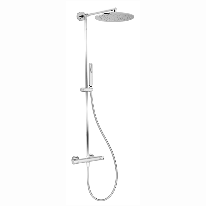 Душевая программа Душевая стойка с термостатическим смесителем, с верхним душем D300 мм., держателем, ручным душем и шлангом 1500 мм., цвет хром 