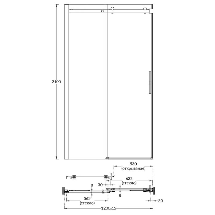 Душевые кабины и ограждения Душевая дверь, раздвижная с функцией soft close, 120х210, брашированный никель 