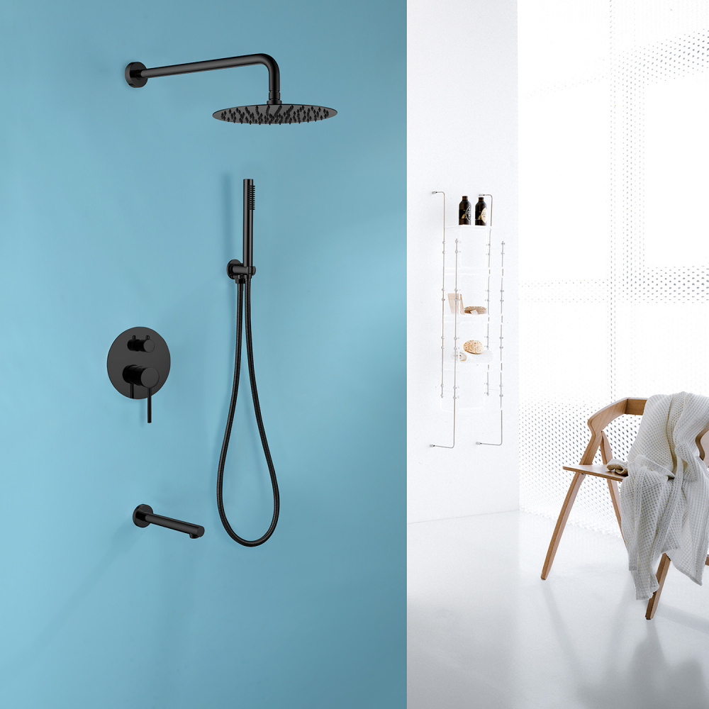 Душевая программа Душевая система скрытого монтажа с изливом, черная матовая 