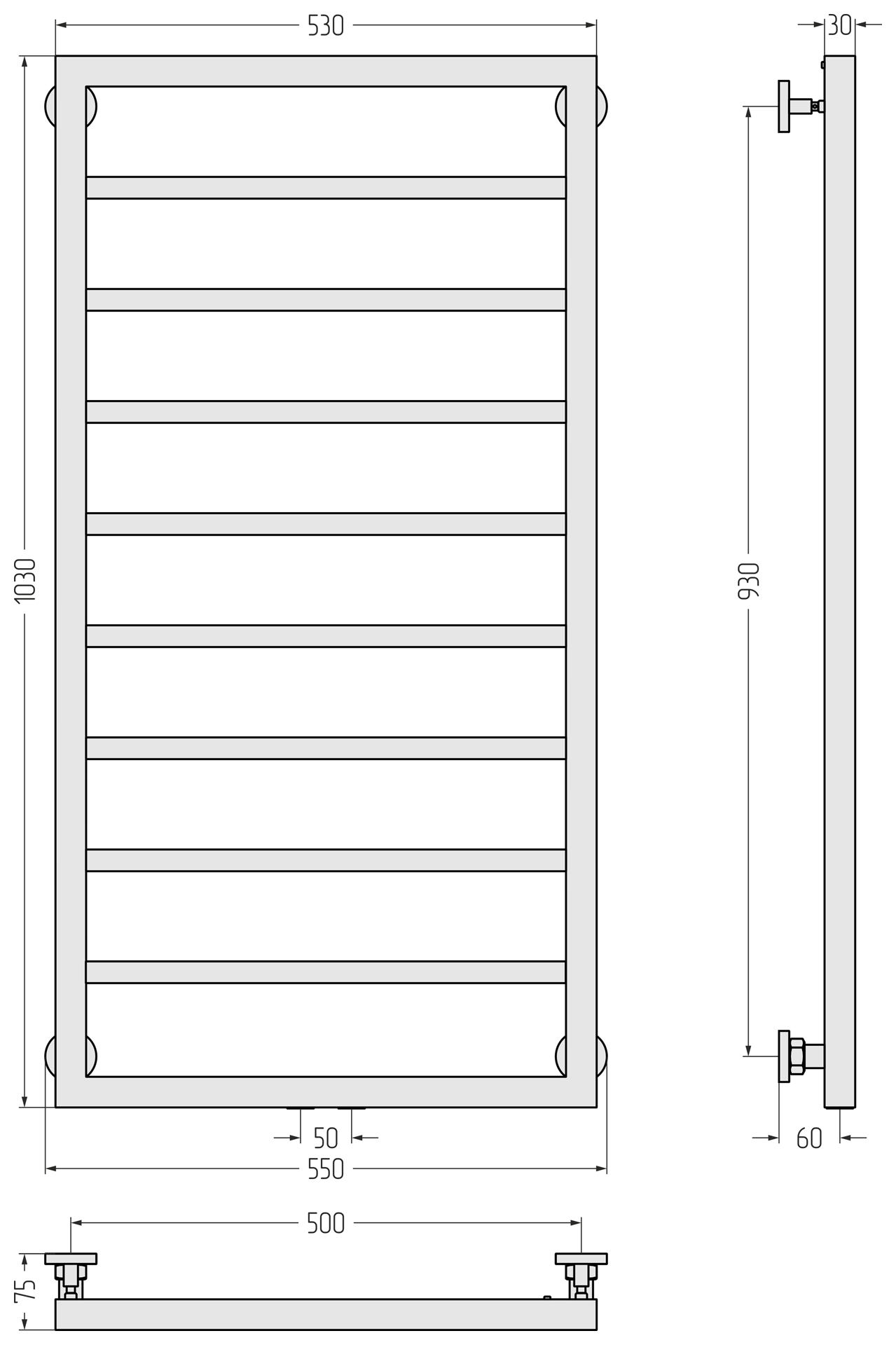 Полотенцесушители Полотенцесушитель 1000х500 (Матовый белый) 