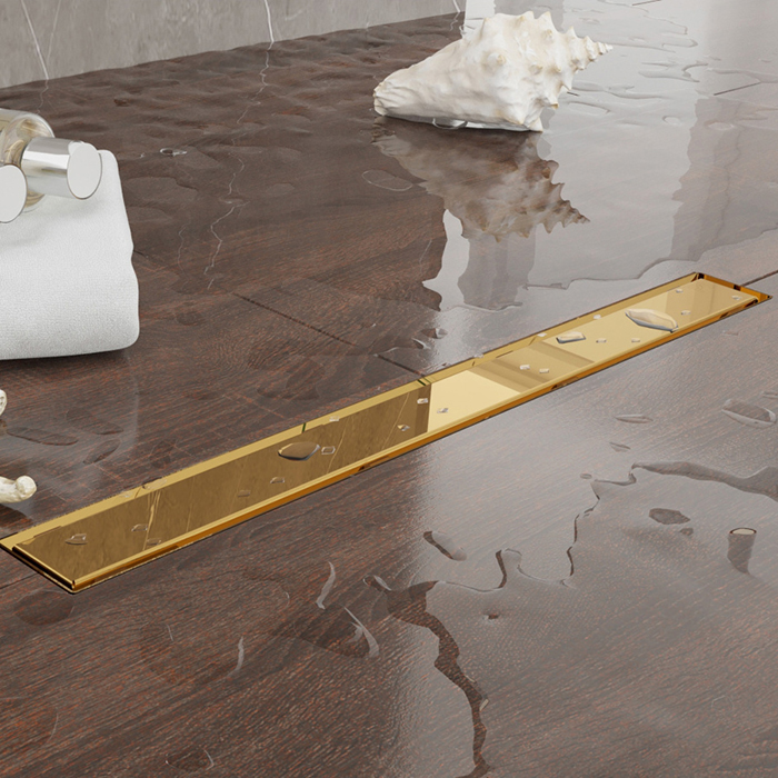 Душевые лотки и трапы Трап душевой PS LINEAR 6x80 накладка из нержавеющей стали, комбинированный затвор с горизонтальным выпуском 50 мм, 40 л/мин, золото 24К 