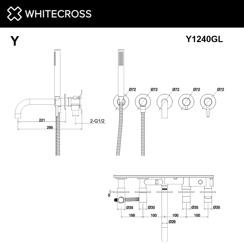 Смесители Смеситель для ванны скрытого монтажа Y1240GL (золото) 