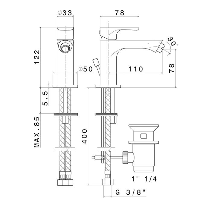 Смесители Смеситель для биде однорычажный с донным клапаном, золотой атласный 