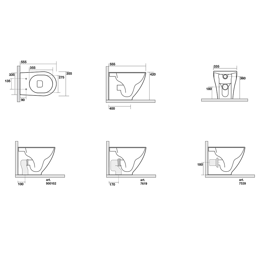 Унитазы Унитаз напольный, 550х365х340 мм, слив универсальный с крепежом WB5N, цвет белый глянец 