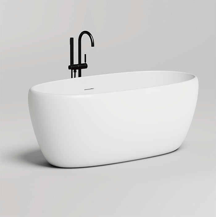 Ванна отдельностоящая 1500х750х580 мм, донный клапан Up&Down, сифон, слив-перелив, материал S-stone, матовый белый