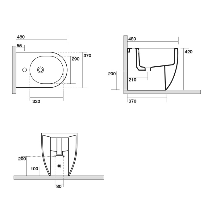 Биде Биде приставное 48 см, с 1 отверстием под смеситель, цвет белый 