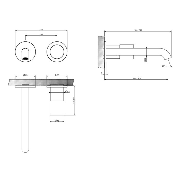 Смесители Unito Смеситель для раковины,встраиваемый, излив: 18см., цвет хром 