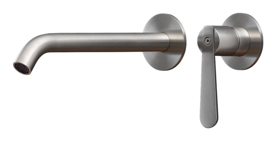 Смесители Смеситель для раковины Lutezia Plus, настенный, на 2 отверстия, излив L. 215 мм, внешняя часть, сталь, цвет сатинированная сталь 