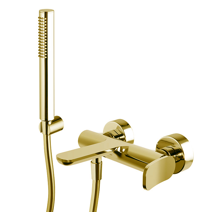 Смесители Смеситель для ванны, настенный, с ручным душем, цвет золото 