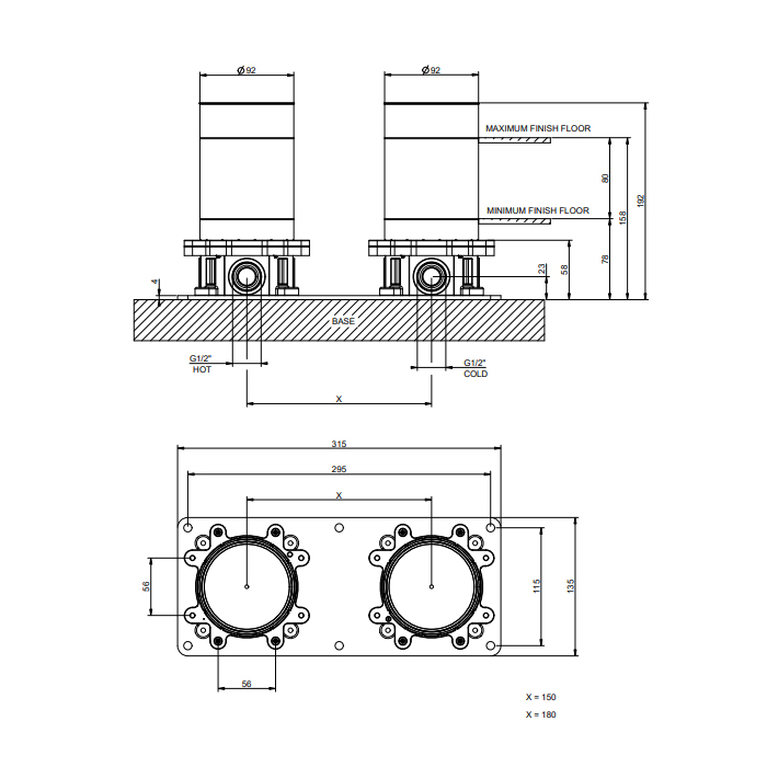 Смесители Встраиваемая часть напольного смесителя для ванны, хром 