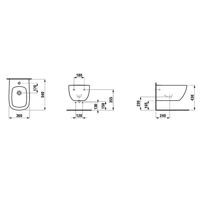 Биде Биде подвесное 540х360х265мм с 1 отв. под смеситель, цвет: белый 