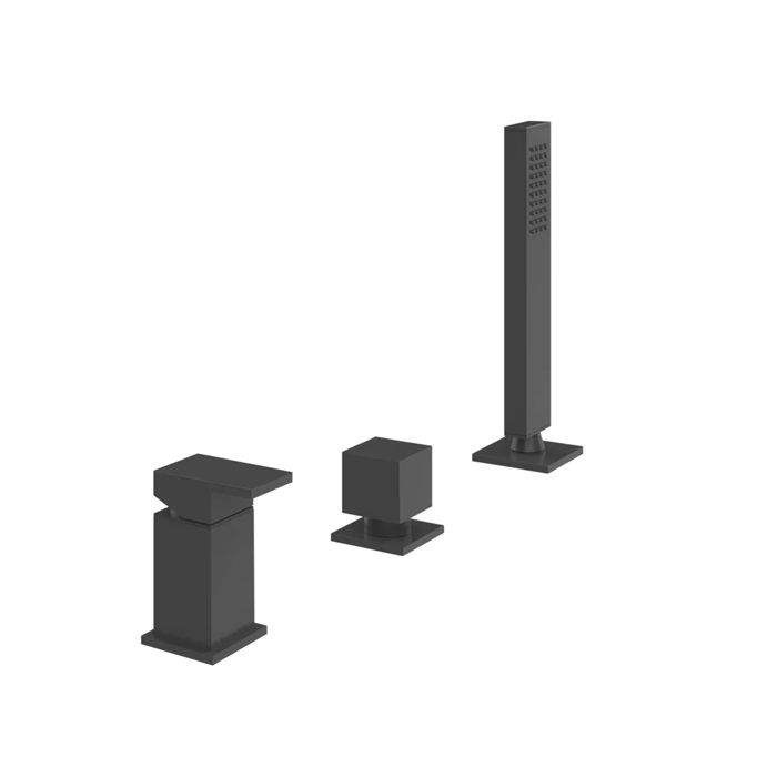 Смесители Смеситель для ванны на 3 отверстия, с переключателем и ручным душем, без излива, цвет черный 