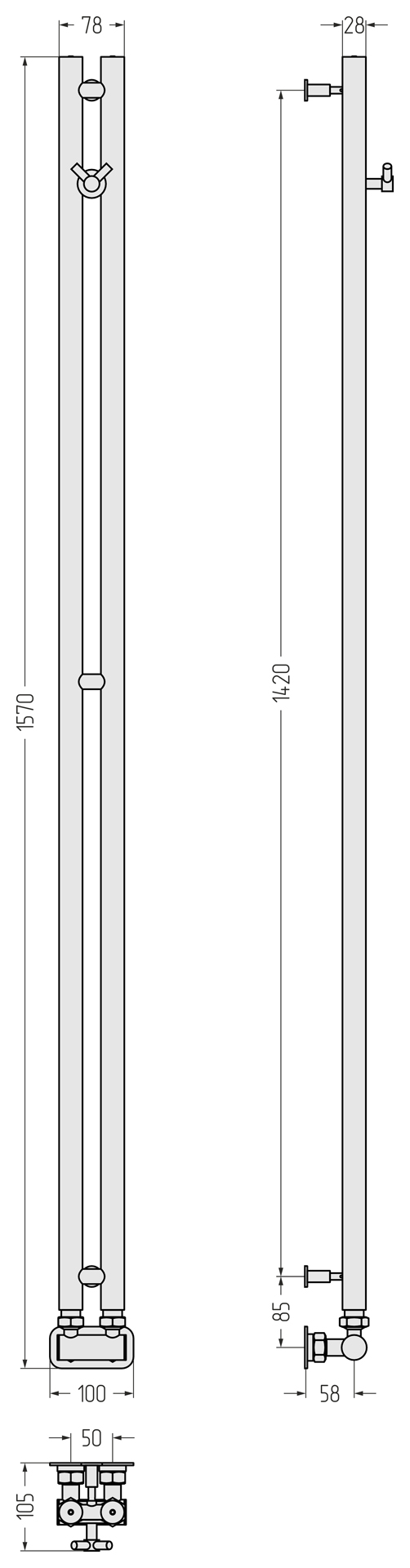 Полотенцесушители Полотенцесушитель 1545х50 (Без покрытия) 