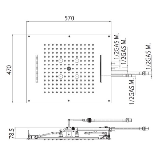 Душевая программа Потолочный душ 570x470 мм, 4 режима, для установки в подвесной потолок 