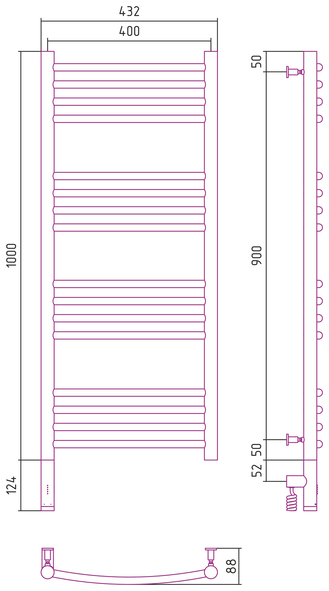 Полотенцесушители Радиатор электрический 1000х400 электрический модуль левый 