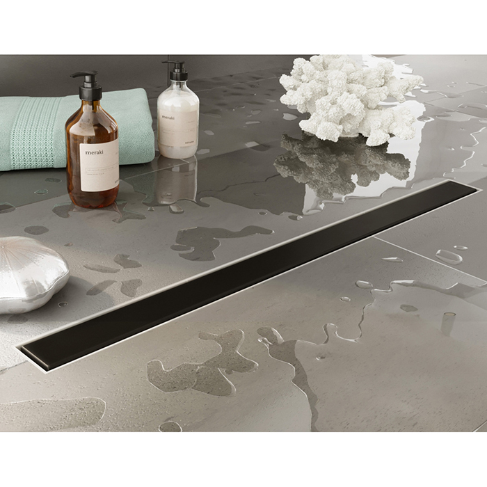 Душевые лотки и трапы Трап душевой PS MODULAR 4x120 накладка из нержавеющей стали, основа из пластика 50 мм, 40 л/мин, черный матовый 