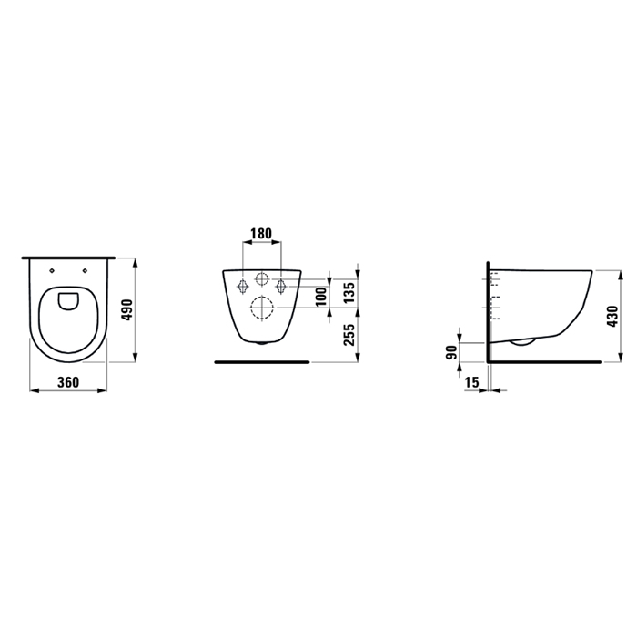 Унитазы Унитаз подвесной безободковый, укороченный 490х360х340 мм., цвет белый 