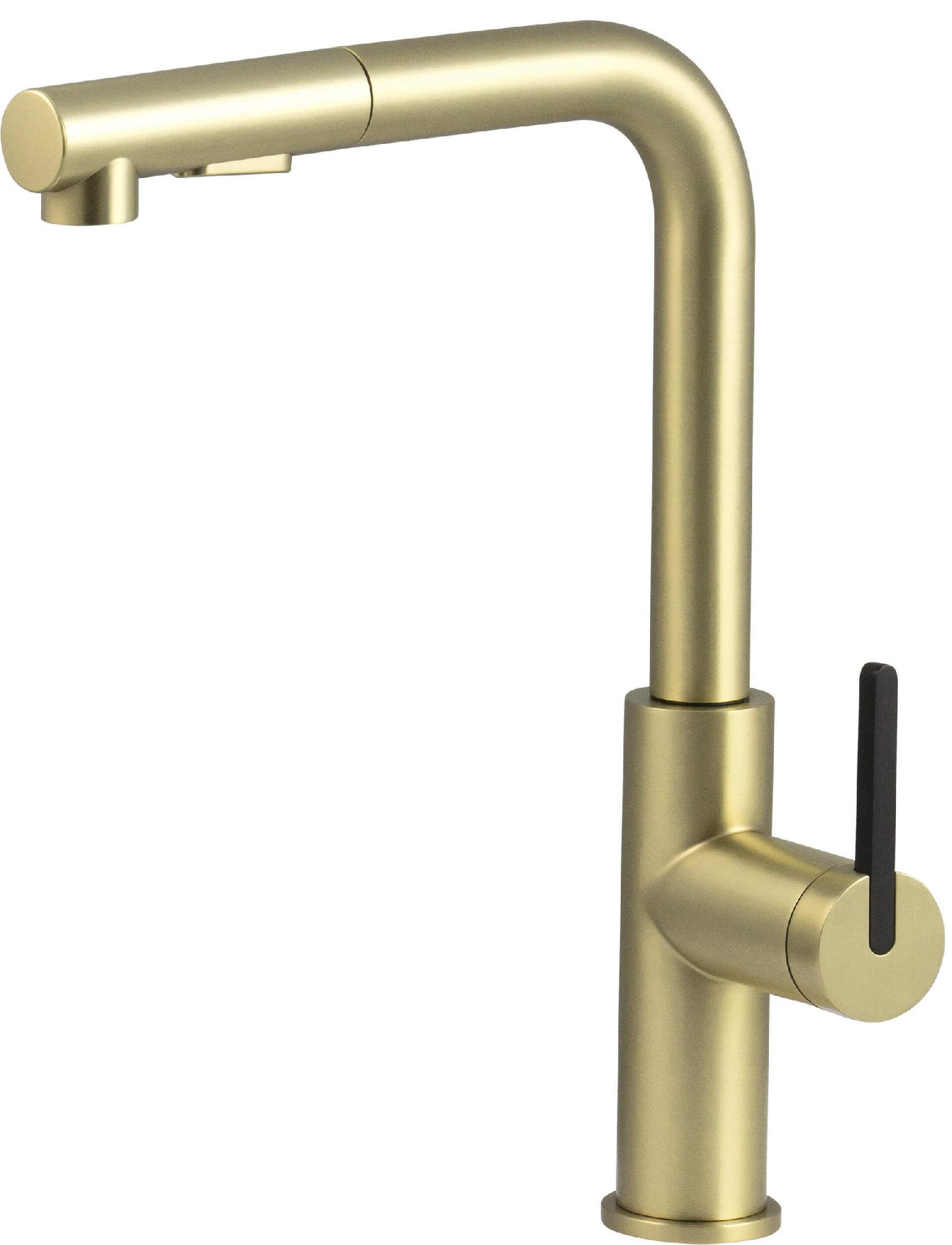 Смесители Смеситель для кухни с выдвижным Г-изливом (золото мат.) 