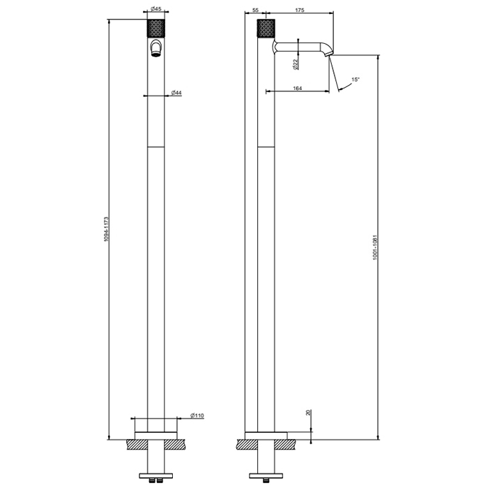 Смесители Intreccio Смеситель для раковины, напольный, цвет: Black Metal PVD 