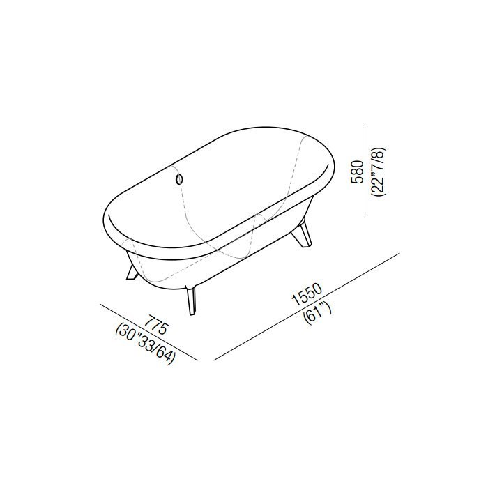 Ванны Ванна отдельностоящая 155х77.5х58 см, цвет: светло-серая 