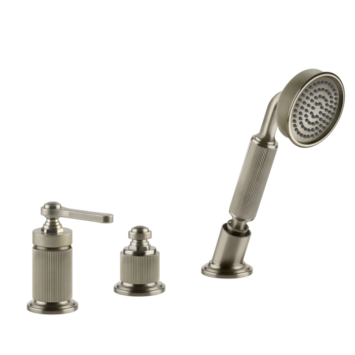 Смесители Смеситель для установки на борт ванны на 3 отверстия, однорычажный, без излива, с ручным душем и шлангом 1500 мм, цвет Finox Brushed Ni 