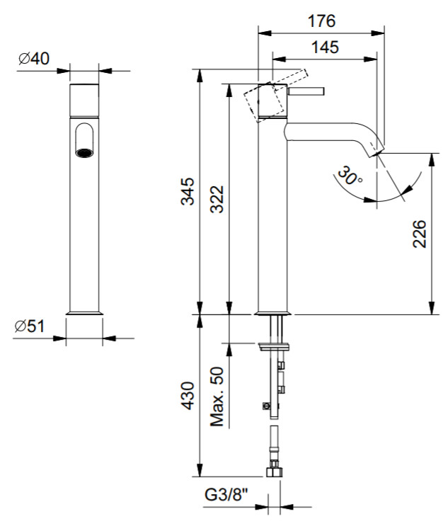 Смесители Смеситель для раковины на 1 отверстие, высокий излив  хром 
