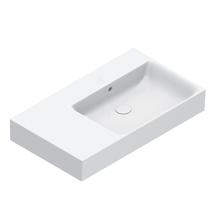 Раковины Раковина 80x47 чаша справа, без отверстий под смеситель, покрытие Cataglaze+, цвет белый глянцевый 