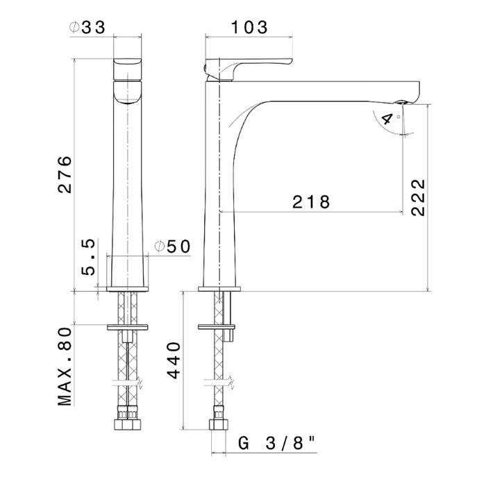 Смесители Смеситель для раковины однорычажный высокий без донного клапана, цвет хром 