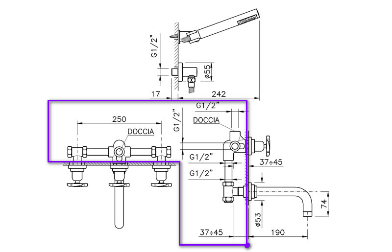 Nicolazzi C2203DX Встраиваемая часть для смесителя со стены